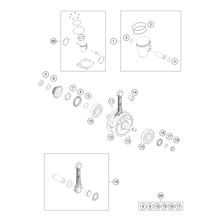 Vilebrequin,piston HUSQVARNA 250 TE 2023