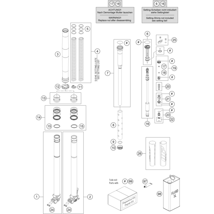 FOURCHE TELESCOPIQUE ECLATEE HUSQVARNA 450 FE 2024