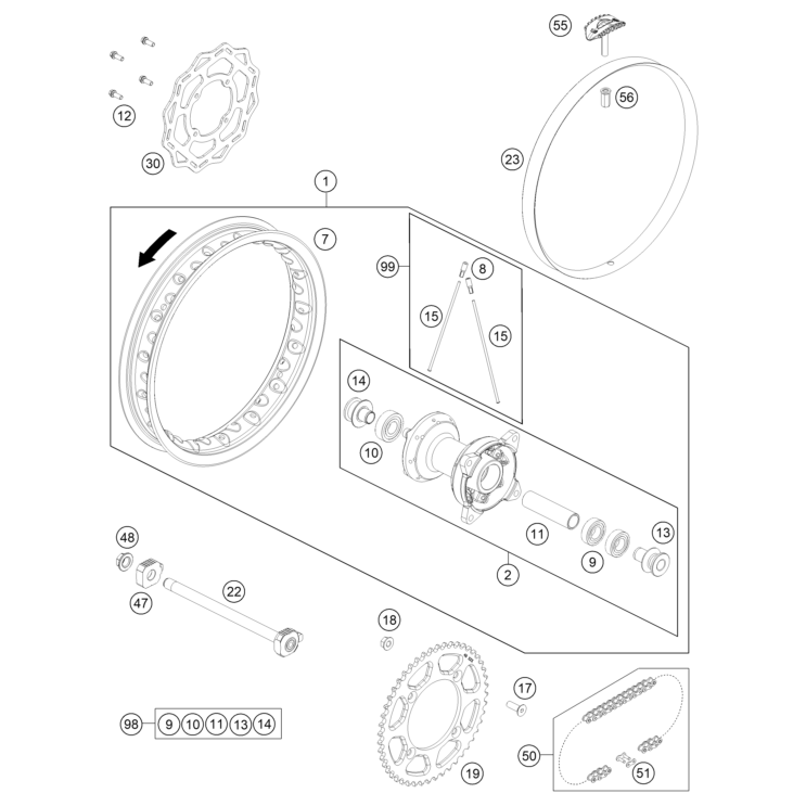 VUE ECLATEE ROUE ARRIERE HUSQVARNA 65 TC 2026
