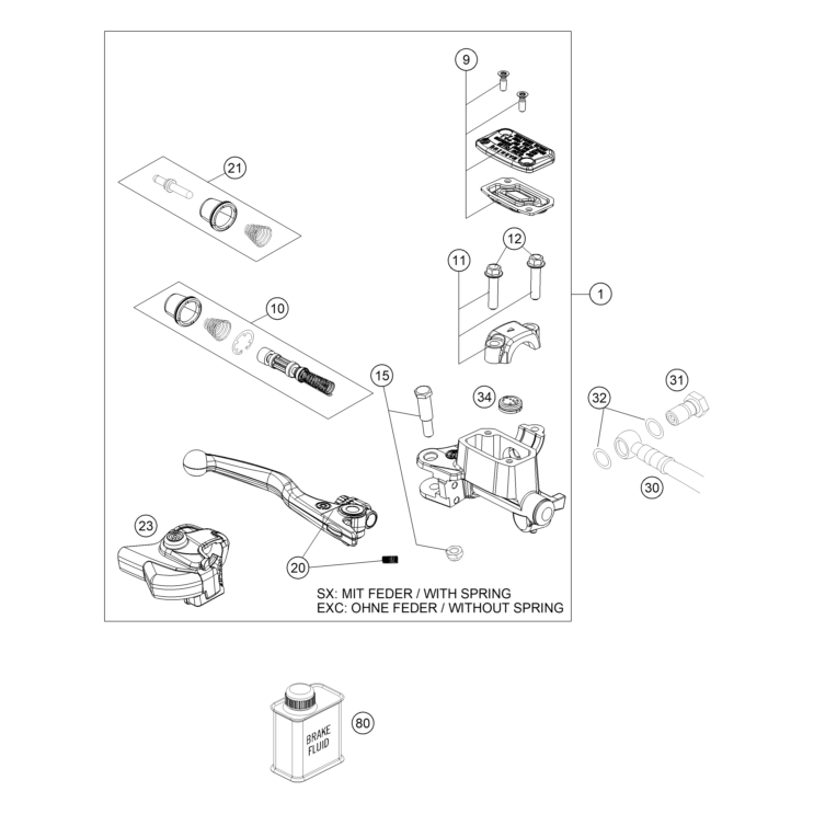 VUE ECLATEE MAITRE CYLINDRE DE FREIN HUSQVARNA 125 TC 2026