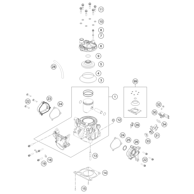 VUE ECLATEE CYLINDRE, CULASSE HUSQVARNA 125 TC 2026
