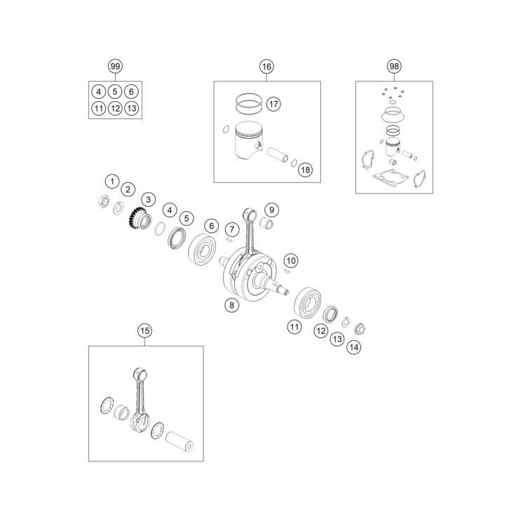 VUE ECLATEE VILEBREQUIN, PISTON HUSQVARNA 125 TC 2026