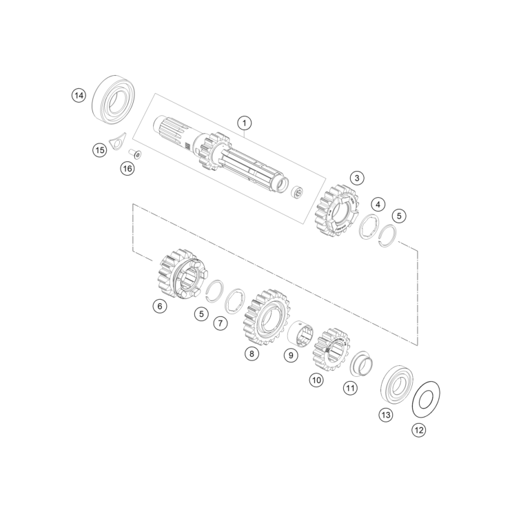VUE ECLATEE BOITE DE VITESSE I - ARBRE PRIMAIRE HUSQVARNA 250 FC 2026