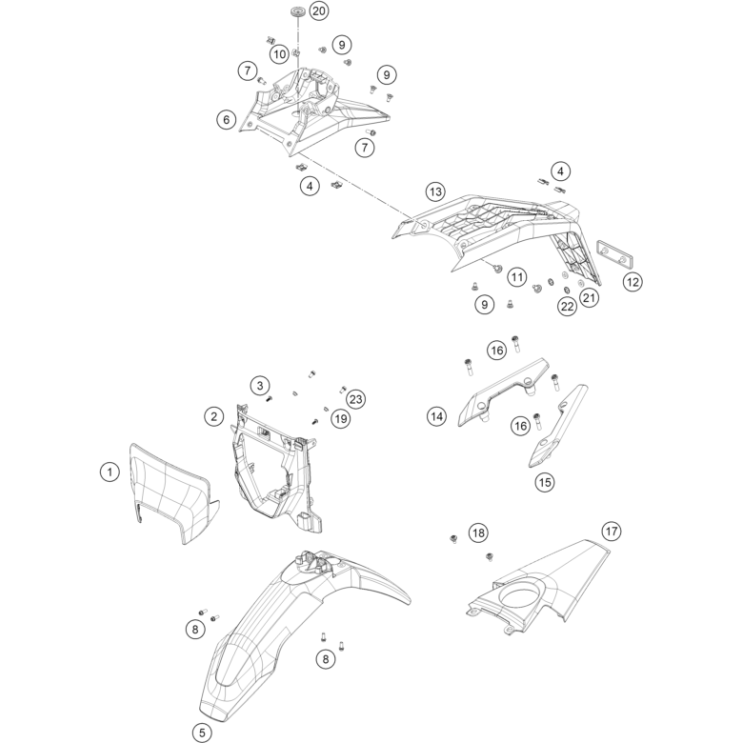 VUE ECLATEE PLAQUE, GARDE-BOUE HUSQVARNA 701 ENDURO 2026