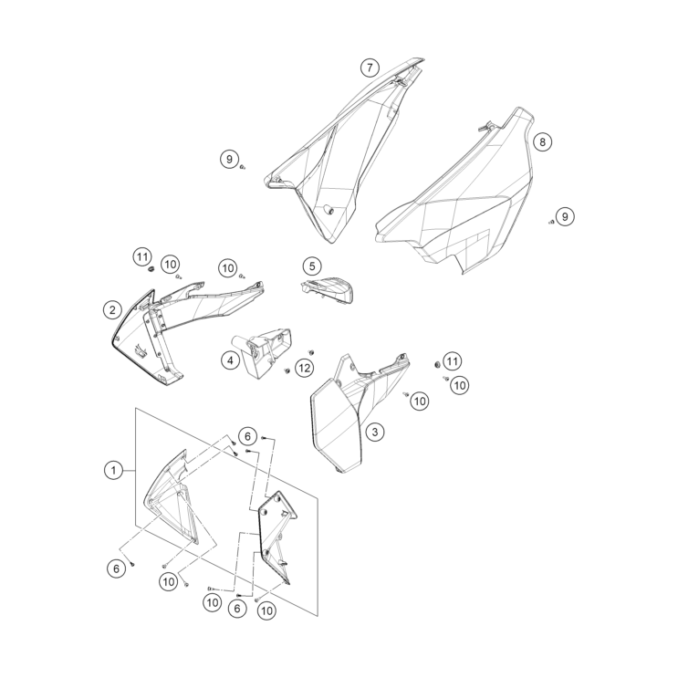 VUE ECLATEE PLAQUES LATERALES HUSQVARNA 701 ENDURO 2026