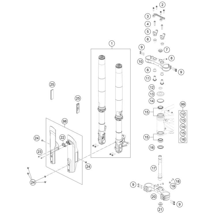 VUE ECLATEE FOURCHE TELESCOPIQUE, TE DE FOURCHE HUSQVARNA 701 SM 2026