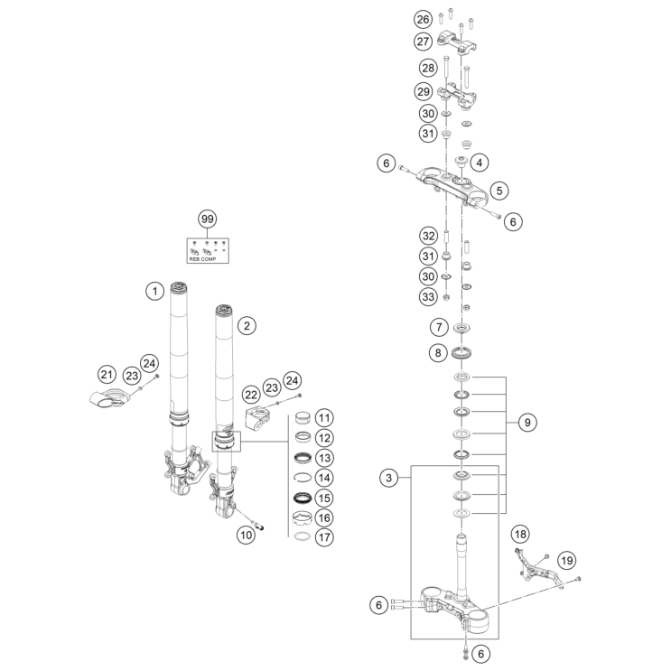 VUE ECLATEE FOURCHE TELESCOPIQUE, TE DE FOURCHE HUSQVARNA 125 SVARTPILEN 2025