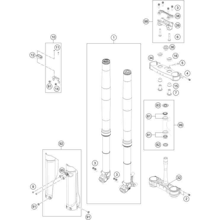 VUE ECLATEE FOURCHE TELESCOPIQUE, TE DE FOURCHE HUSQVARNA 450 FS 2026