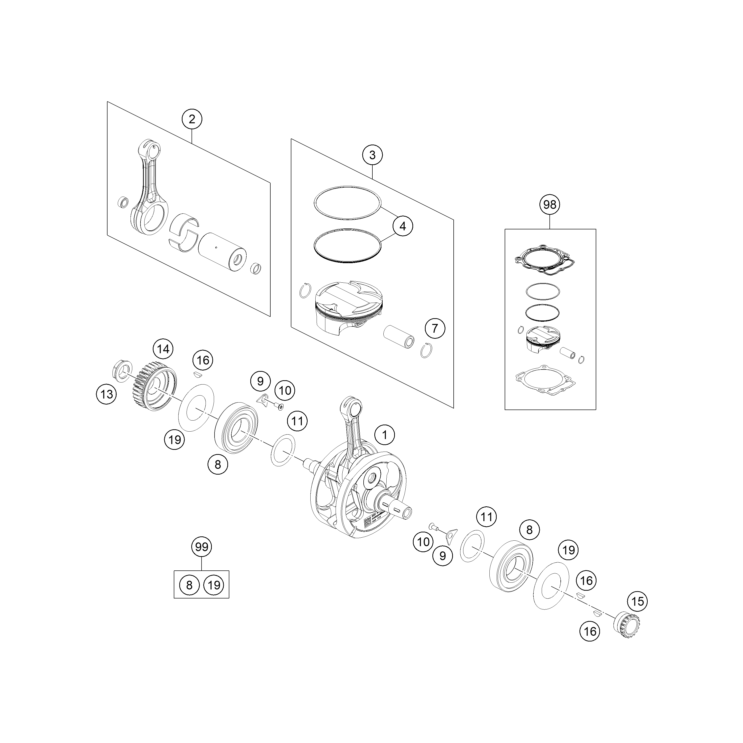 VUE ECLATEE VILEBREQUIN, PISTON HUSQVARNA 450 FS 2026