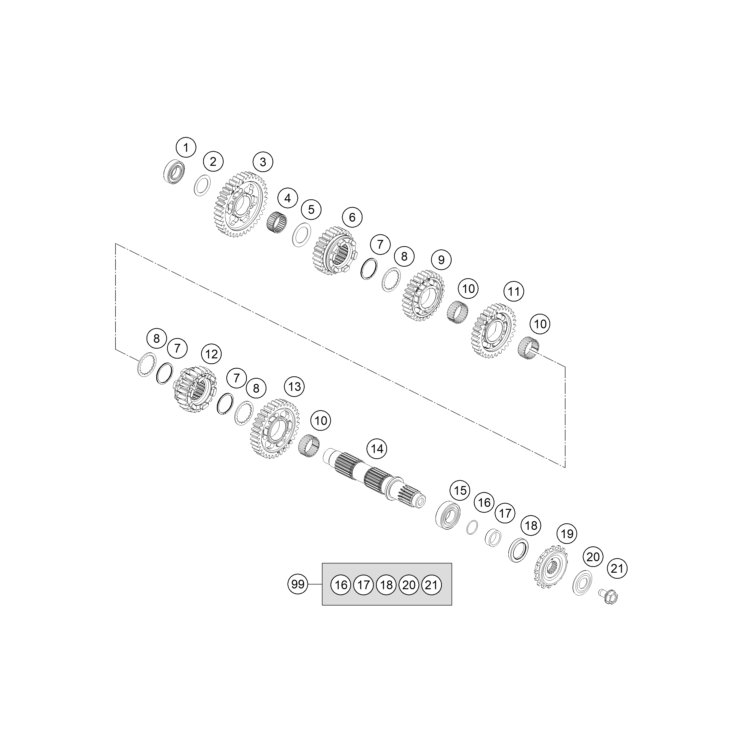 VUE ECLATEE BOITE DE VITESSE II - ARBRE DE SORTIE HUSQVARNA 901 NORDEN 2025
