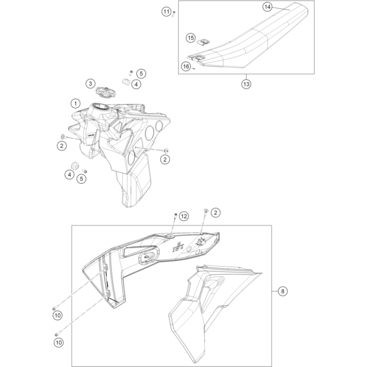 RÉSERVOIR, SELLE HUSQVARNA 350 FE 2027 - DUBOST HVA